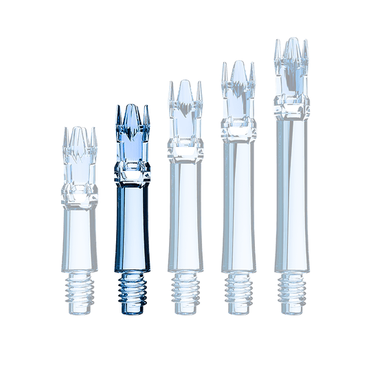 L-Style L-System Replacement Shafts - Clear Blue Eine blaue transparente Ersatzshaft liegt im Bild. Die Shaft ist von der Seite zu erkennen.