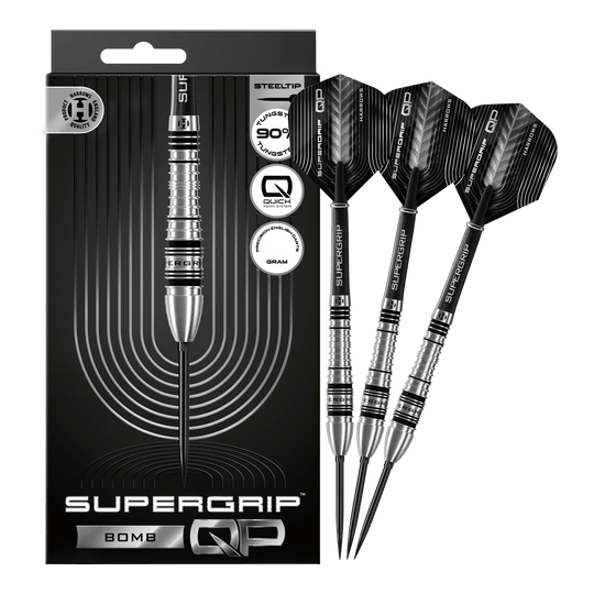 Harrows Supergrip Bomb Quick Point Steel Darts Abgebildet sind die Harrows Supergrip Bomb Quick Point Steeldarts in voller Länge. Sie eignen sich ideal für ambitionierte Dartspieler.