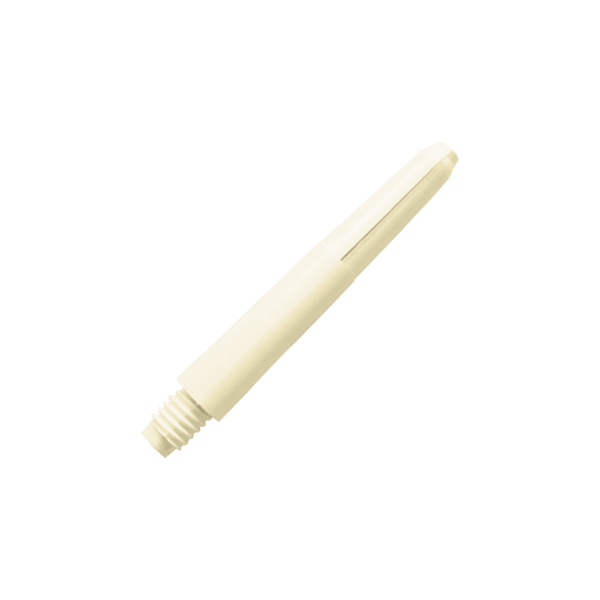 576_Nylon_Shafts_Naturweiss_35mm_2 Das Bild zeigt einen Nylon-Schaft in naturweiß. Der Schaft hat ein glattes Design mit einem Gewinde am unteren Ende.
