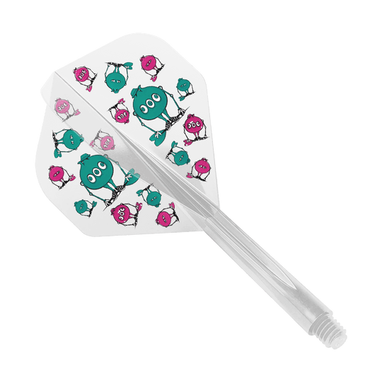 Das Bild zeigt das Produkt "Condor AXE G.T. Monster Clear Flight-System Standard". Auf dem Flight sind lustige, bunte Monster in Blau und Pink abgebildet.