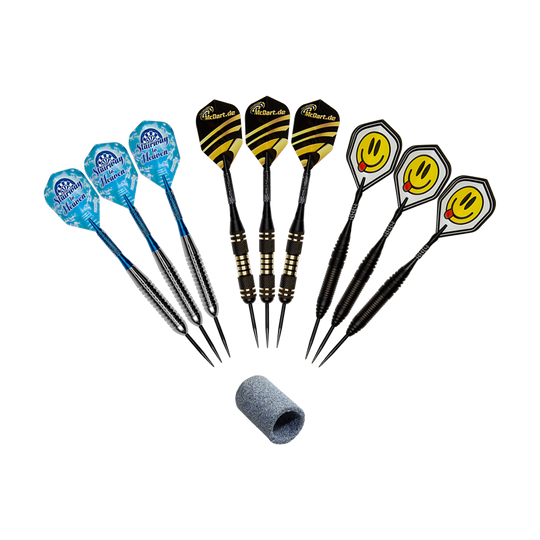 Winmau Blade 6 Bundle with 9 McDart steel darts and catch ring