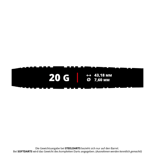 Red Dragon Luke Humphries Prestige Soft Darts - 20g Das Bild zeigt die Red Dragon Luke Humphries Prestige Softdarts mit 20 Gramm Gewicht. Die Softdarts sind für präzises Werfen und hochwertige Verarbeitung bekannt.