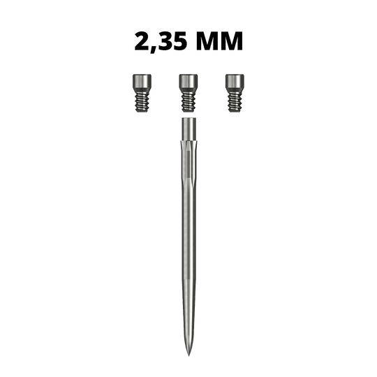 Caliburn System Spigots Hier sieht man eine Caliburn Evo System Steeldartspitze Spigot mit einer Länge von 23,5 mm. Die silberne Spitze ist einzeln dargestellt.