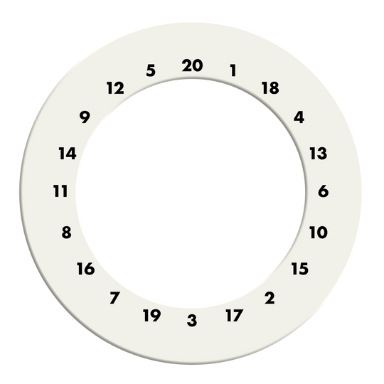 HD Numbers Dartboard Surround - Custom Colors Das Bild zeigt einen weißen Dartboard-Surround ohne Logo. Der Dateiname des Produkts ist 'DBS-HDOL-weiss_HD_Zahlen_Dartboard_Surround_Ohne_Logo_Wei_2'.