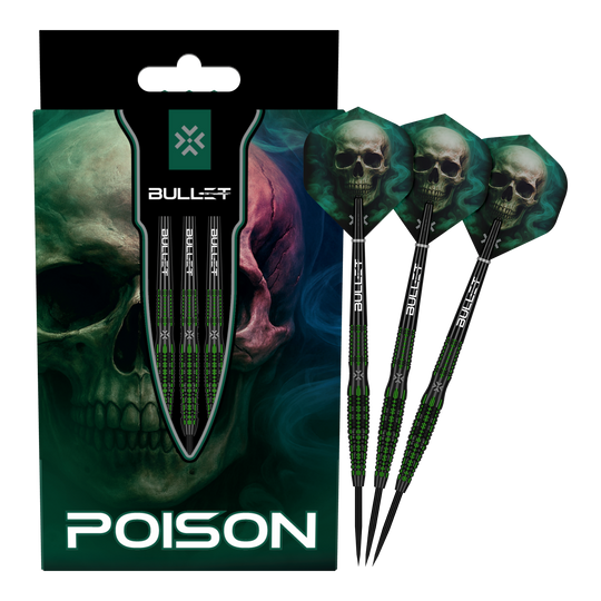 Hier sind die Bullet Poison Steeldarts vollständig abgebildet. Die einzigartigen Steeldarts eignen sich für Dart-Enthusiasten.