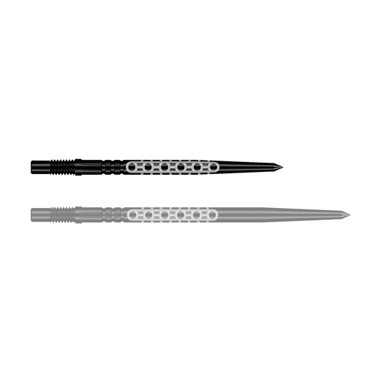 Shot Turbo Point Goths Dart Tips - Black Ein schwarzer Dartpfeil mit markantem Design ist im Bild. Der Pfeil ist robust verarbeitet.