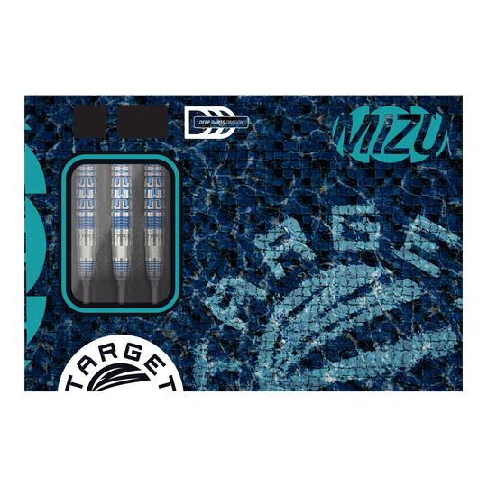 Das Bild zeigt die Target Japan Mizu Series 02 Swiss Point Steeldarts. Die Darts zeichnen sich durch ihr Design und ihre Qualität aus.