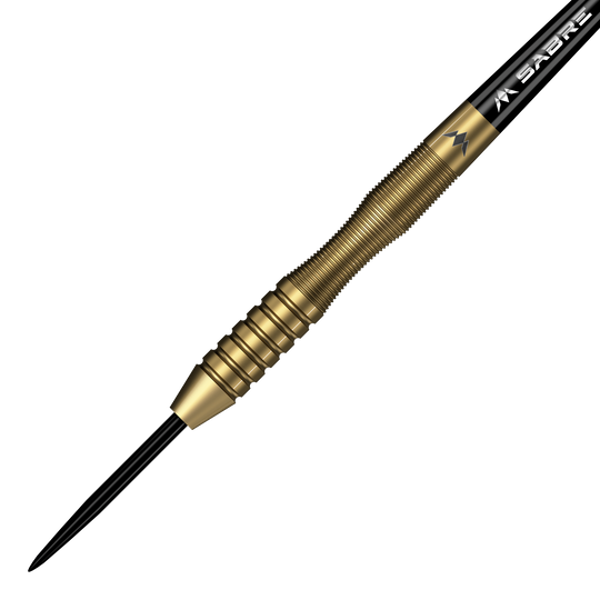 Mission Viktor Tingstrom Gold Steeldarts - 22g, das Produkt aus einer anderen Perspektive. Die goldenen Steeldarts sind detailliert abgebildet.