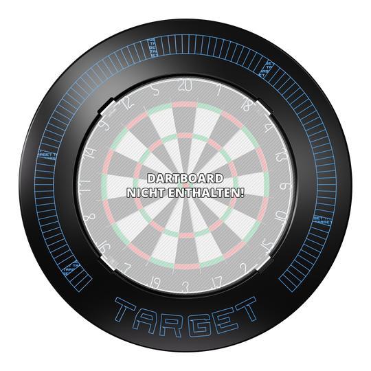 Target Corona Vision Notched Dartboard Surround with Lighting Das Target Corona Vision Notched Dartboard Surround mit Beleuchtung ist auf dem Bild zu sehen. Die Lichtleiste ist abgebildet.