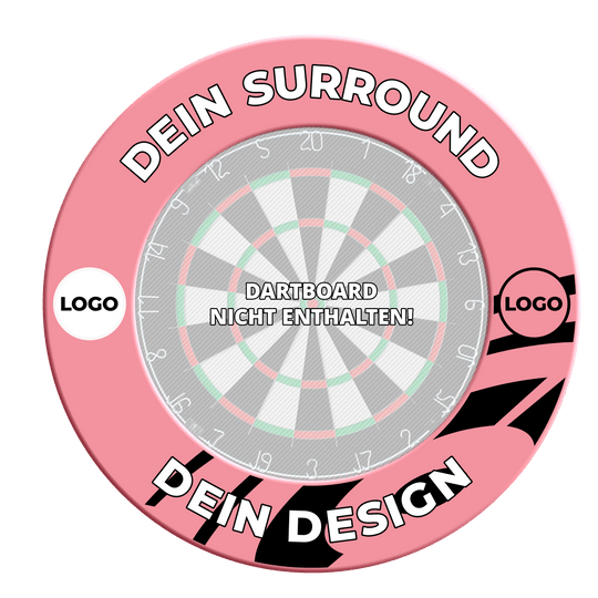 Dartboard surround with your design Abgebildet ist ein pinkfarbenes Dartboard-Surround. Dieses Zubehör schützt die Wand beim Dartspielen und sieht modern aus.
