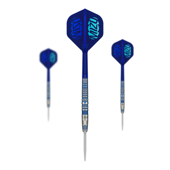 Abgebildet ist das Produkt Target Japan Mizu Series 01 Swiss Point Steeldarts. Es handelt sich um spezielle Steeldarts aus der Mizu Serie von Target.