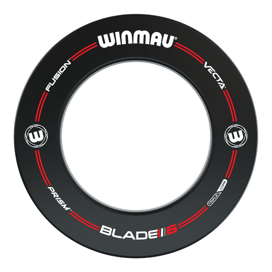 BUNDLE Winmau Plasma LED lighting and surround Das Bild zeigt das Produkt "Winmau Plasma LED Beleuchtung und Surround Bundle". Es handelt sich um einen runden Dartboard-Surround mit LED-Beleuchtung und dem Winmau-Logo.