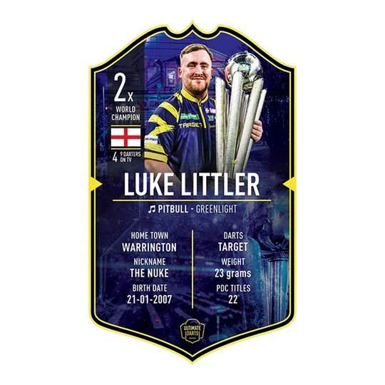 Ultimate Darts Card - Luke Littler World Champion 2026 Dies ist die Ultimate Darts Card – Luke Littler World Champion 2026. Zu sehen ist die Sammelkarte von Luke Littler als Weltmeister.