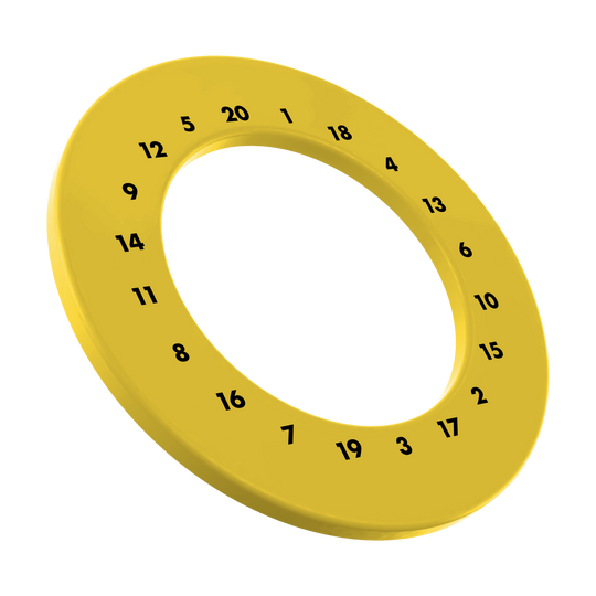 Das Bild zeigt einen gelben Dartboard-Zahlensurround in individueller Farbgebung. Die Datei heißt MSF-X6G_HD_Zahlen_Dartboard_Surround_EigeneFarben_Gelb_1.