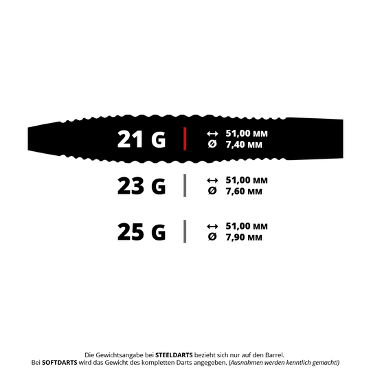 Bullet Ranger steel darts Das Bild zeigt einen BT0190 Bullet Ranger Steeldart mit 21g Gewicht. Er hat eine elegante und glänzende Oberfläche.