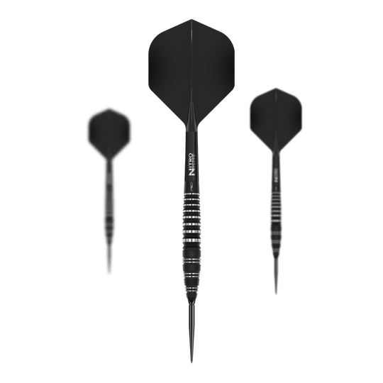 Diese Abbildung zeigt die Red Dragon Sable Bomb Switch Point Steeldarts als Set. Das Set eignet sich ideal für professionelle und Hobby-Dartspieler.
