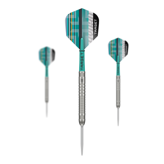 Target Hydro 03 Swiss Point steel darts Hier ist das Set der Target Hydro 03 Swiss Point Steeldarts abgebildet. Es handelt sich um ein komplettes Dart-Set für professionelle Spiele.