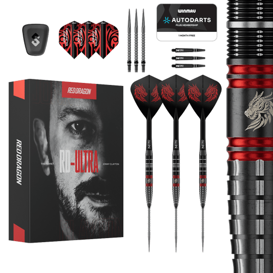 Red Dragon Jonny Clayton RD-ULTRA Switch Point Steeldarts - 22g Auf dem Bild ist das Produkt Red Dragon Jonny Clayton RD-ULTRA Switch Point Steeldarts - 22g zu sehen. Die Steeldarts befinden sich vor einem weißen Hintergrund.