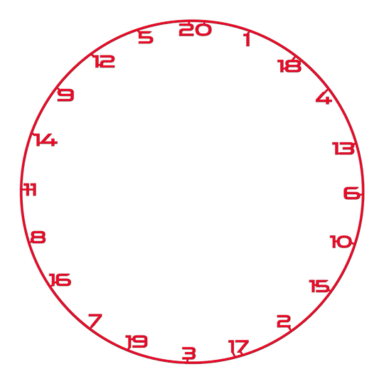 Bullet Dartboard Number Ring Das Bild zeigt einen roten Zahlenring für ein Dartboard. Der Name der Datei ist BT1000120_Bullet_Dartboard_Zahlenring_Rot_1.