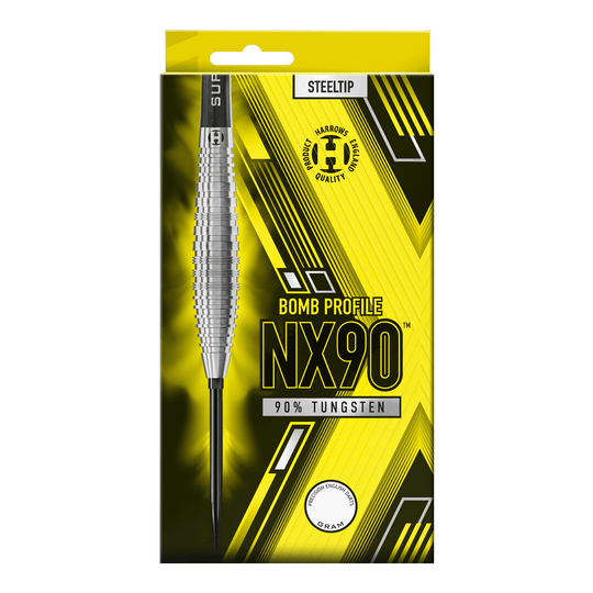 Harrows NX90 Bomb Quick Point Steel Darts Das Bild zeigt die Harrows NX90 Bomb Quick Point Steeldarts. Es handelt sich um hochwertige Steeldarts für das Dartspiel.