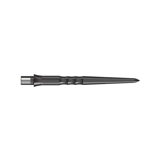 Caliburn System Steeldart Tips - Ripple - NoLip - Black Das Bild zeigt eine schwarze Steeldartspitze mit Riffelung. Die Spitze ist 28 mm lang und hat kein Lip-Ende.