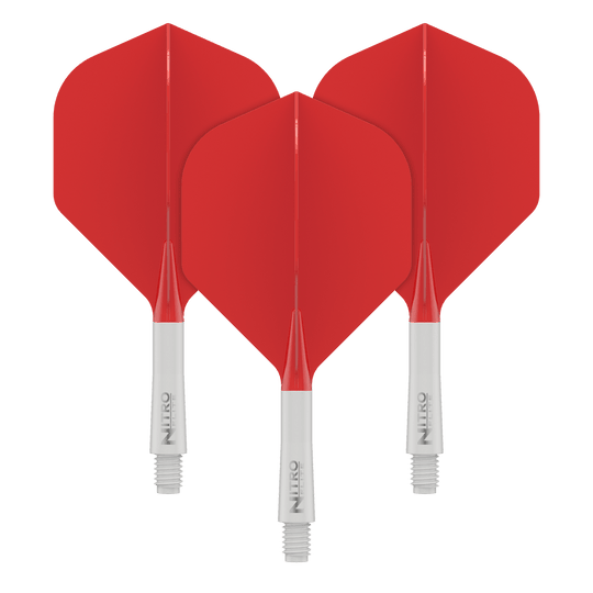 Abgebildet ist ein Red Dragon Nitro Flite Dart Flight, Weiß und Rot, No2, Short (22mm). Dieses Ersatzteil wird für Dartpfeile verwendet.