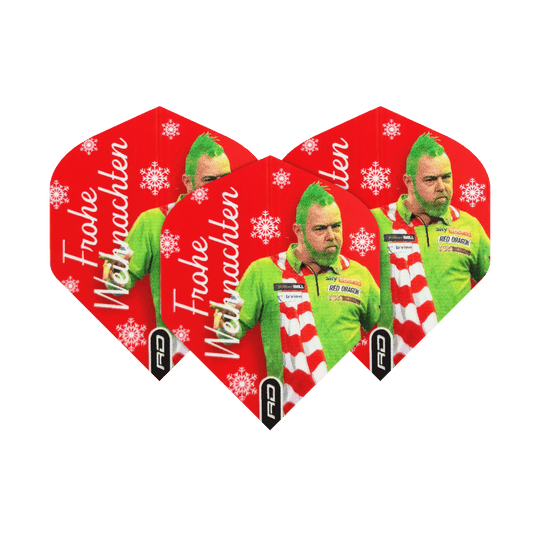 Red Dragon Peter Wright Grinch Standard Christmas Flights Abgebildet sind die Red Dragon Peter Wright Grinch Standard Weihnachtsflights. Die Flights sind mit einem weihnachtlichen Motiv gestaltet.