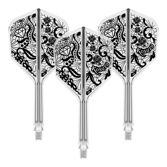 Das Bild zeigt das Target Japan K-Flex Diamond No6 Flight-Shaft-System in 26mm. Es ist ein Teil für den Dartsport.