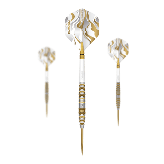 Red Dragon Paradym Gold Torpedo Steel Darts Zu sehen ist das Set der Red Dragon Paradym Gold Torpedo Steeldarts. Dieses Produkt besteht aus mehreren hochwertigen goldenen Steeldarts.