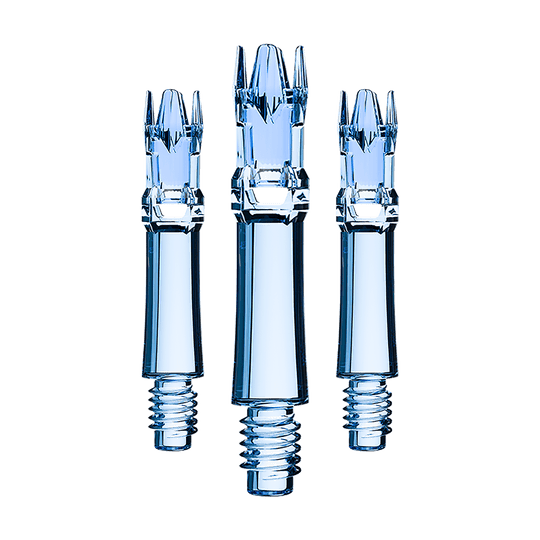 L-Style L-System Replacement Shafts - Clear Blue Abgebildet ist ein Set blauer transparenter Ersatzshafts. Die Shafts sind nebeneinander gelegt.