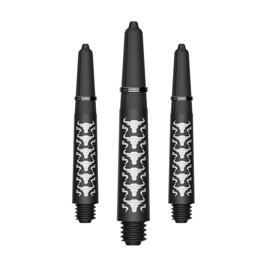 Bulls NL Capo Carbon Shafts - White Zu sehen ist ein Set von weißen kurzen Carbon Shafts für Darts. Die Schäfte haben eine Länge von ca. 34 mm und sind aus Kohlefaser.
