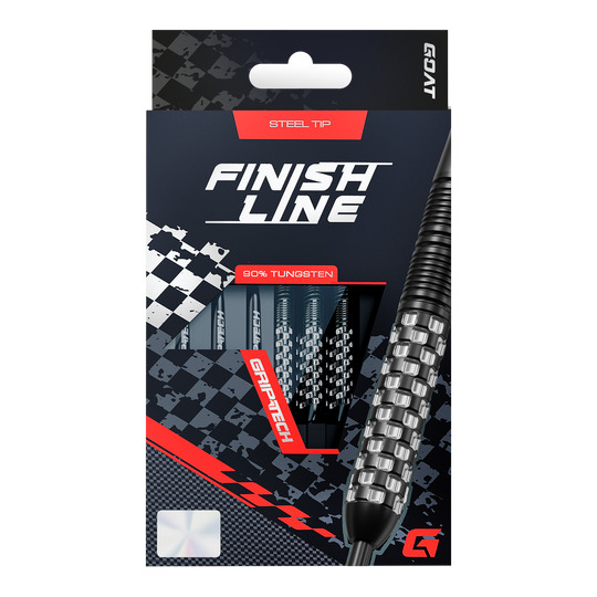 Gezeigt werden GOAT Finish Line Tungsten Steeldarts. Die Darts bieten präzise Kontrolle und eine gute Balance.