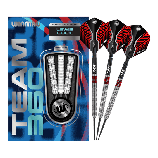 Winmau Team 360 Lewis Cook Steel Darts - 23g Hier sehen Sie Winmau Team 360 Lewis Cook Steeldarts - 23g. Das Produkt wird in seiner vollständigen Länge präsentiert.