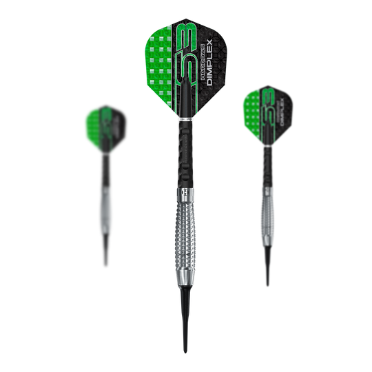 Harrows Dimplex S3 Bomb soft darts Harrows Dimplex S3 Bomb Softdarts sind als Set abgebildet. Die Darts sind kompakt geformt.