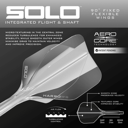 Gezeigt wird das Harrows Solo No6 Flight-Shaft-System, hier in der Ausführung Clear. Das Produkt ist vollständig dargestellt.