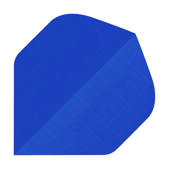 Das Bild zeigt ein blaues Stück Nylon-Stoff in der Form eines Dart-Flights. Die Oberfläche hat eine feine, strukturierte Musterung.