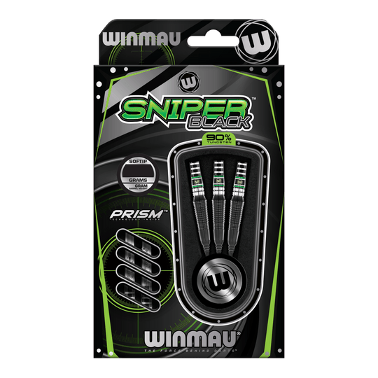 Winmau Sniper Black 2025 soft darts - 20g Mehrere Winmau Sniper Black 2025 Softdarts - 20g sind im Bild dargestellt. Die Darts liegen in einer Reihe.