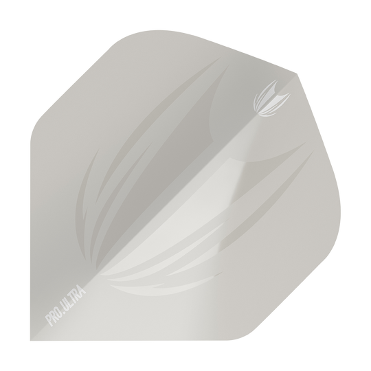 Das Bild zeigt das Produkt "Target ProUltra ID Grey No2 Standard Flights". Es handelt sich um ein graues Dartflight mit einem dezenten Muster und dem Schriftzug "PRO.ULTRA" in der Ecke.