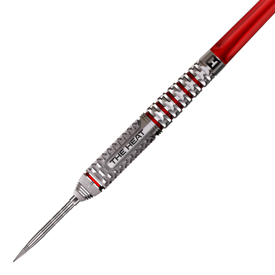 Ein Steeldart der Damon Heta GEO QuickPoint Serie ist abgebildet. Die feinen Gravuren sorgen für ein modernes Design.
