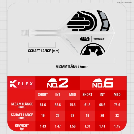 Target Star Wars K-Flex Stormtrooper No6 Flights Target Star Wars K-Flex Stormtrooper No6 Flights Hochwertige Dart-Flights mit Stormtrooper-Design. Perfekt für Star Wars Fans und Dartsportler.