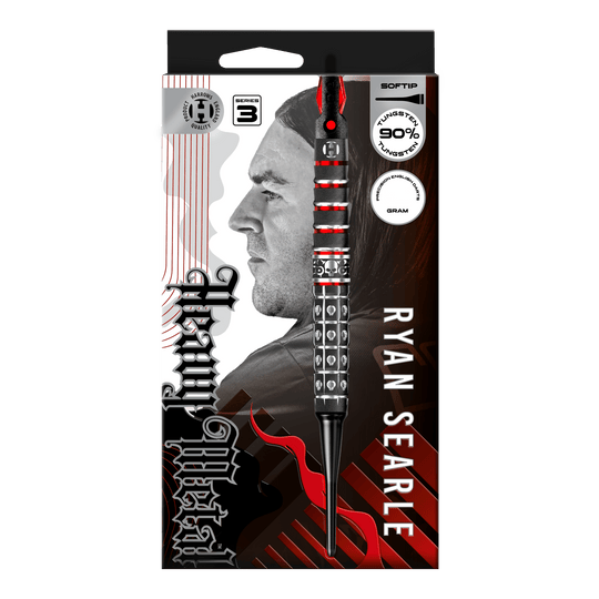 Harrow's Ryan Searle Series 3 soft darts Abgebildet ist Harrows Ryan Searle Series 3 Softdarts. Es handelt sich um einen Satz moderner Softdarts für Dartspieler.