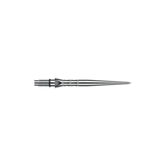 Hier sieht man Winmau Switch Point Wave Silver Effect Steeldartspitzen mit 26 mm Länge. Die Dartspitzen haben einen silbernen Welleneffekt.