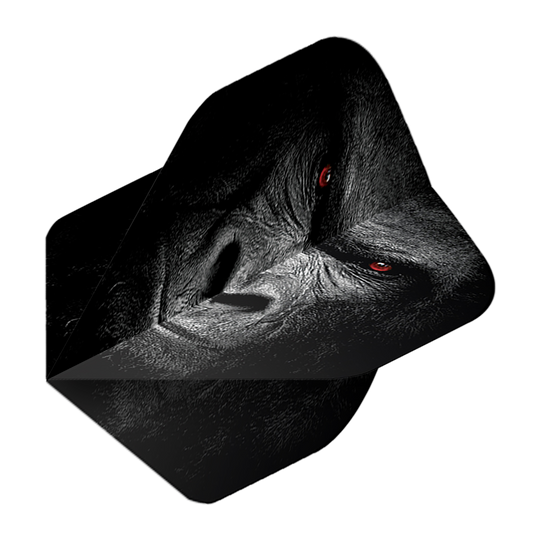 Pentathlon Flights Gorilla Das Bild zeigt das Produkt "Pentathlon Gorilla No2 Standard Flights". Auf dem Flight ist das Gesicht eines Gorillas mit markanten roten Augen abgebildet.