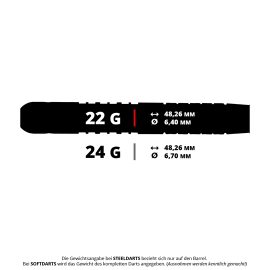 Winmau Mike Maloney steel darts Das Bild zeigt einen Steeldartpfeil aus der Winmau Mike Maloney Serie mit 22 Gramm. Der Pfeil liegt auf weißem Hintergrund.