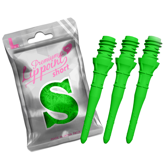 L-Style Premium Lippoints Short (30er Pack) Ein Set Dartspitzen in verschiedenen Ausführungen ist hier dargestellt. Die Spitzen sind in einer Reihe angeordnet.