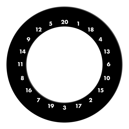 HD Numbers Dartboard Surround - Custom Colors Zu sehen ist ein schwarzer Dartboard-Surround ohne Logo. Der Dateiname des Artikels ist 'DBS-HDOL-schwarz_HD_Zahlen_Dartboard_Surround_Ohne_Logo_Schwarz_2'.
