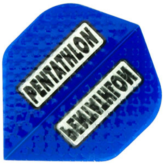 p4 Das Bild zeigt das Produkt "Pentathlon Flights P4" in der Farbe Blau. Auf dem Flight steht zweimal das Wort "Pentathlon" in weißen Buchstaben.
