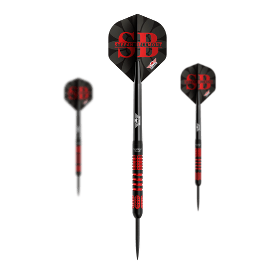 Bulls NL Stefan Bellmont 90 steel darts - 23g Ein Satz Bulls NL Stefan Bellmont 90 Steeldarts mit 23 Gramm ist abgebildet. Die Darts sind speziell für das Steeldartspiel entwickelt.