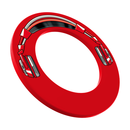 McDart Stereo Dartboard Surround Das Bild illustriert ein Produkt namens MSF-J1_McDart_Stereo_Dartboard_Surround_Rot_1. Es steht im Mittelpunkt des Bildes vor neutralem Hintergrund.