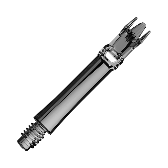 L-Style L-System Replacement Shafts - Clear Black Zwei schwarze transparente Ersatzshafts liegen nebeneinander. Die Aufnahme ist von oben.